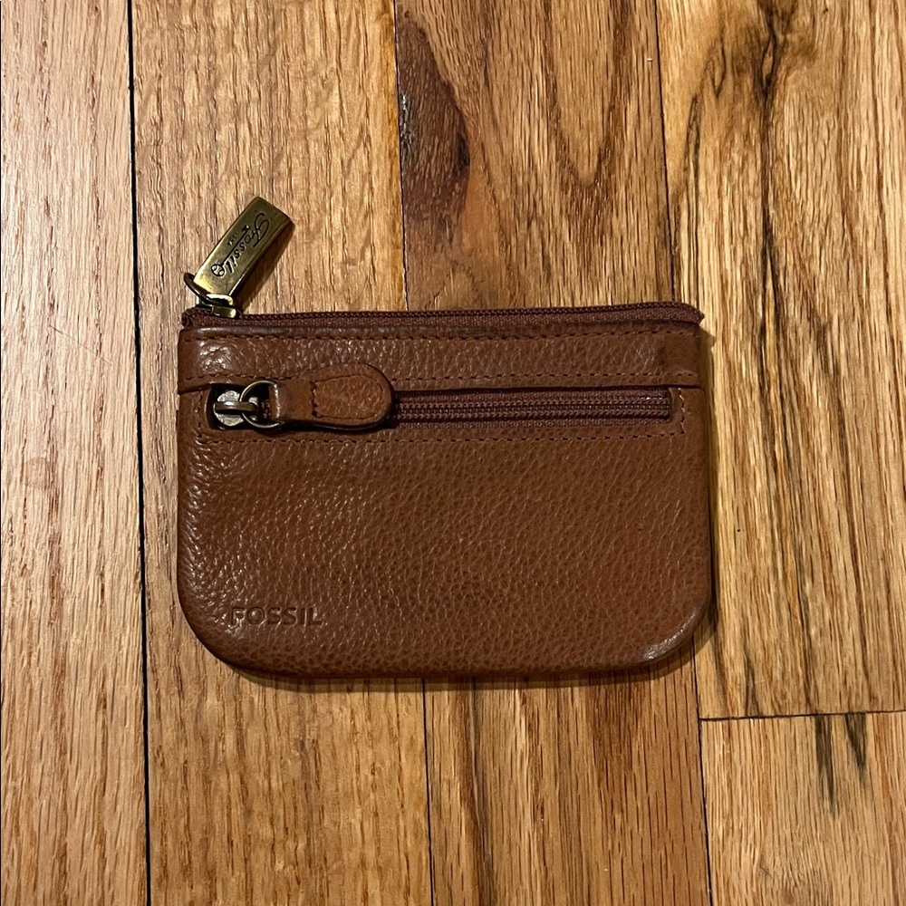 Fossil Tan Leather Zipper Pouch